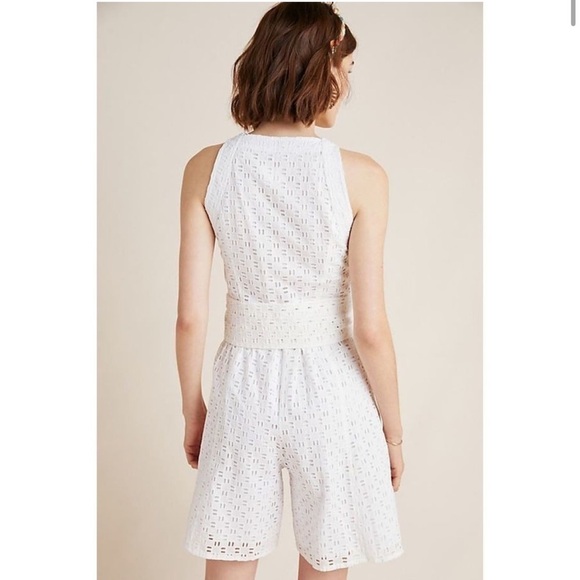 Anthropologie White Belted Eyelet Shorts Romper with Pockets- Size 8 - Picture 3 of 16